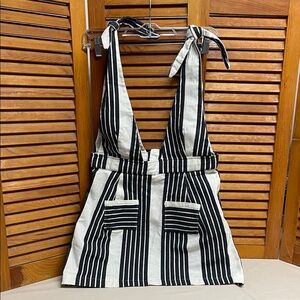 Black & White Striped Mini Skirt with Tie-Strap Halter